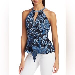 PARKER Women’s Katsura Halter Top with tie waist 💙 Botanical Keyhole Size Large